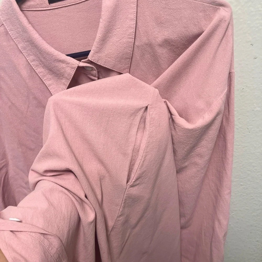 GGUHHU Pink Long Sleeve Button-Up Dress